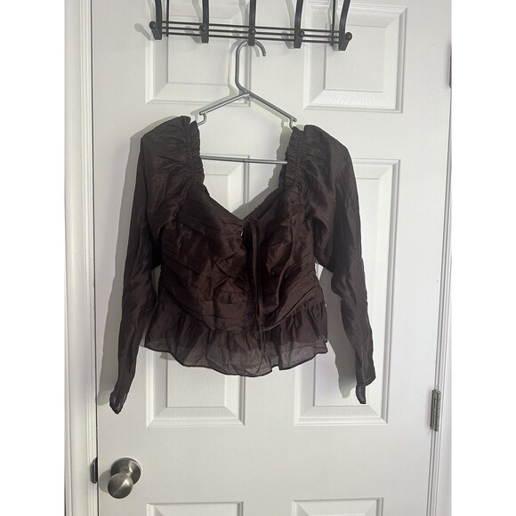WAYF Women Uptown Ruched Halter Top Color Chocolate Size M #WAYFA20498 - Picture 3 of 6